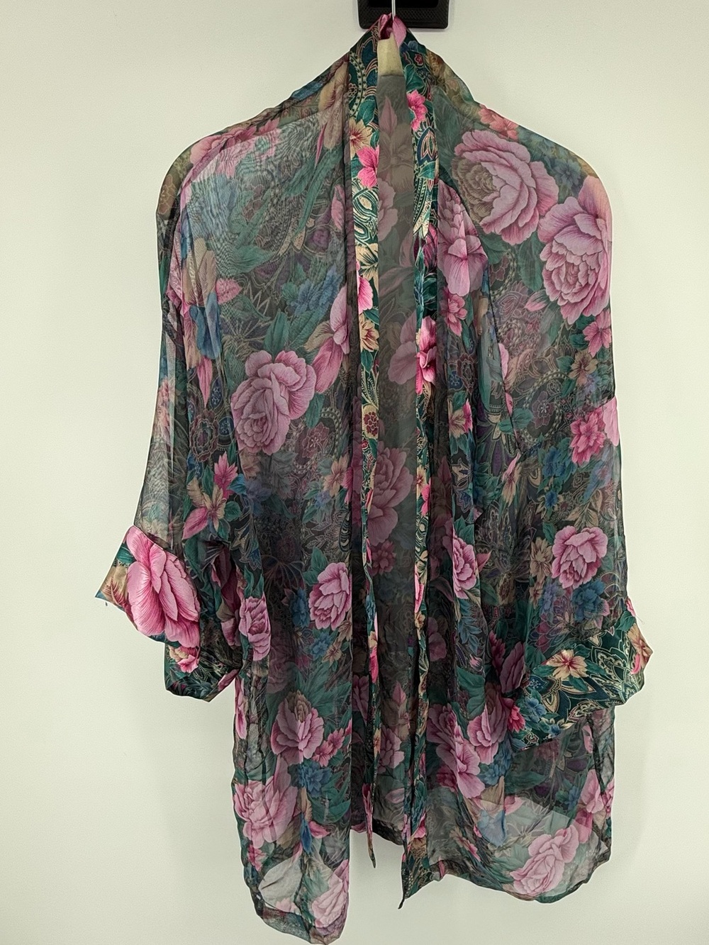 Victoria's Secret Floral Sheer Kimono Robe in Pink and Green
